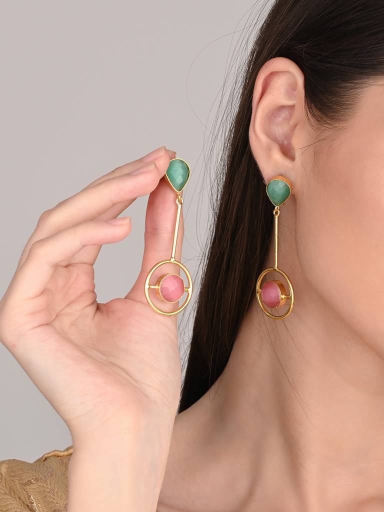 Gold Plated Multi Coloured Stone Drop Earring : S24DJER332GLD
