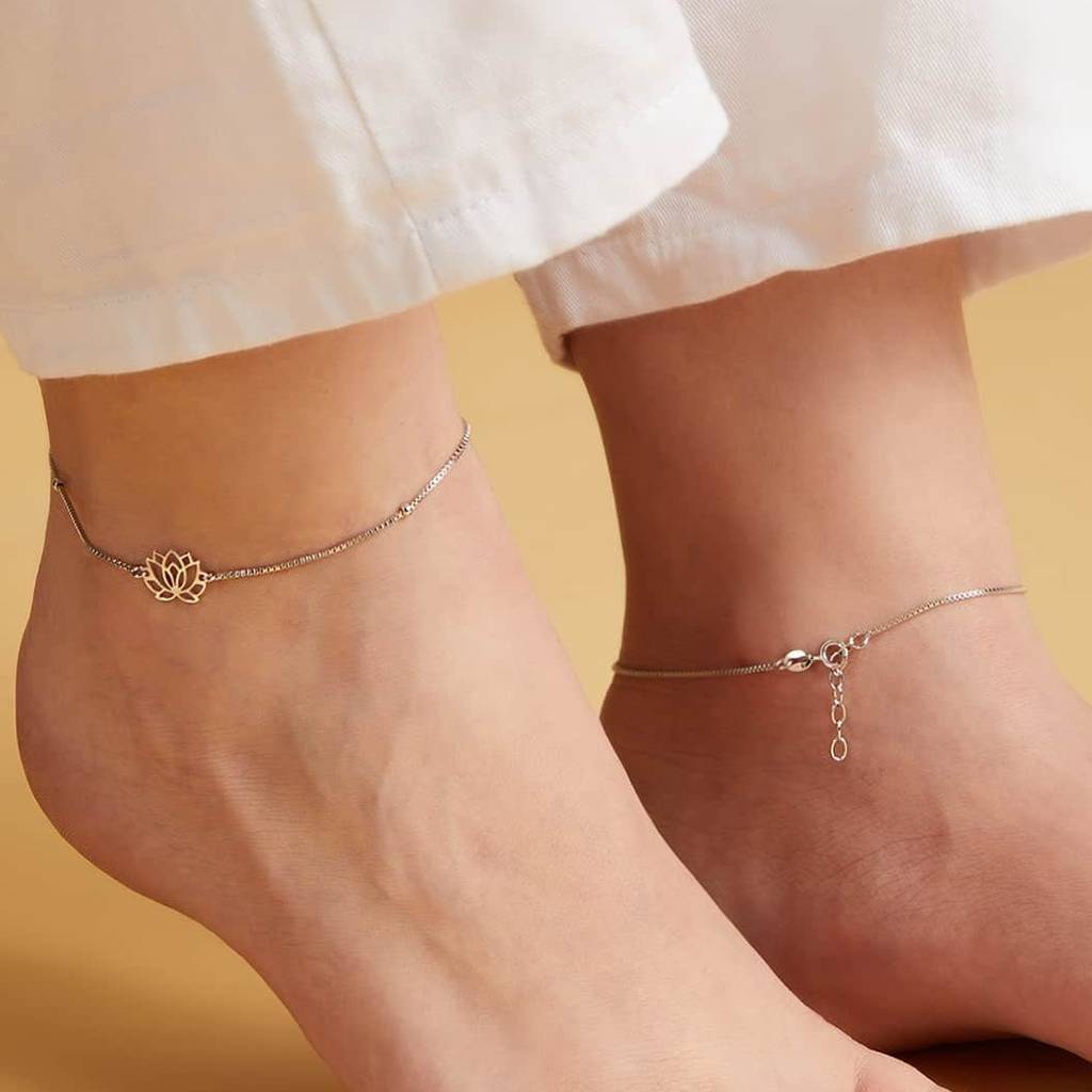 Lotus 925 Sterling Silver Anklets : ANK-60142-PAIR