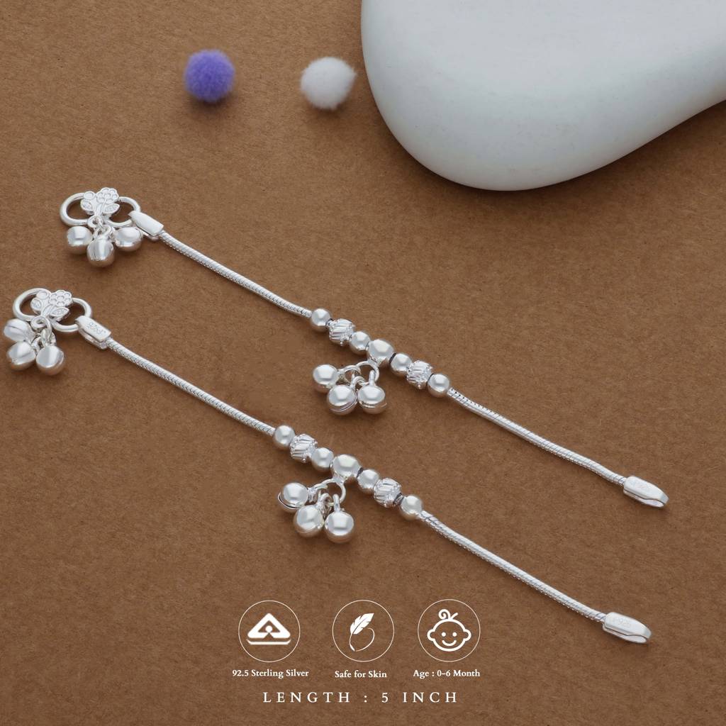 Mini Beads Traditional 925 Silver Kid Anklet(0-6 Months) : KA-TU-RH-R-112-P
