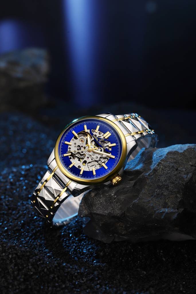Paris Tech Collection Automatic Skeleton Wrist Watch For Men – Sunburst Dial, Stainless Steel Strap, Mechanical M : DHM1068-22