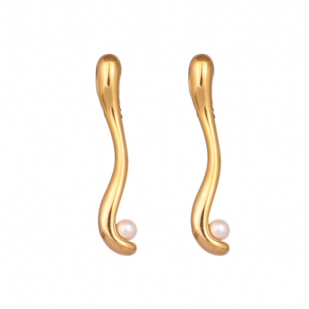Golden Abstract Pearl Anti Tarnish Earrings : YI24A0315E