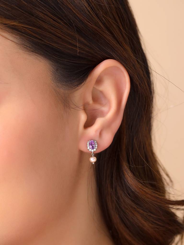 Kicky And Perky 925 Sterling Silver Amethyst Stud Earring For Women : SILDWE028