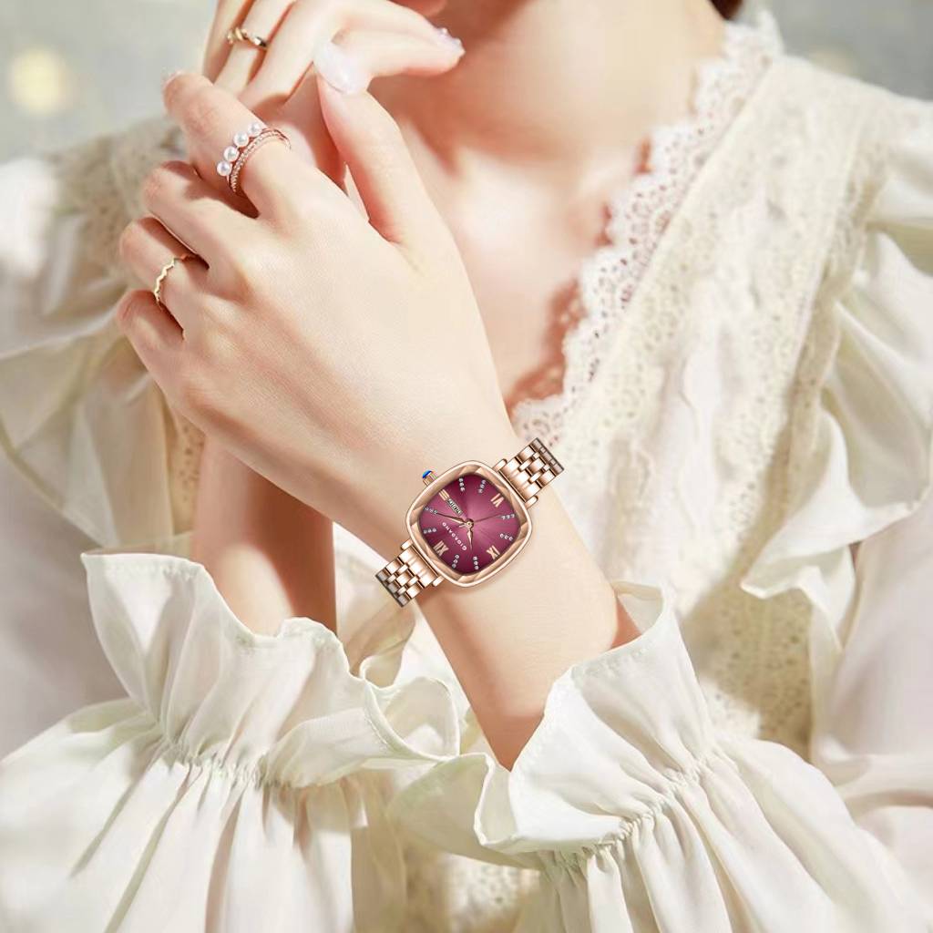 Giordano Elegant Square Rose Gold Watch For Women Â Crystal & Roman Hour Markers, Day-Date Display, Stainless  : GZ-60097-11