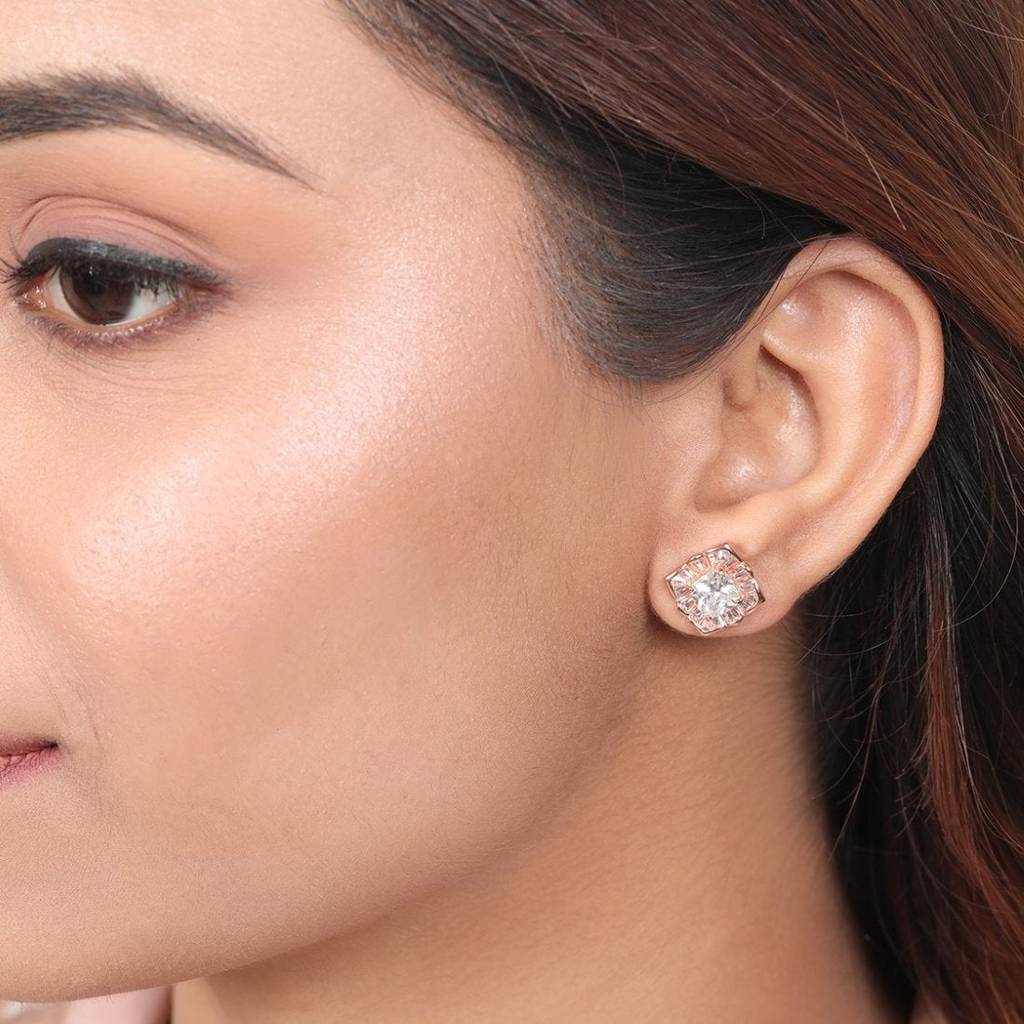 Squared Elegance 925 Sterling Silver Rose Gold-Plated Square Earring : EAR-20738-RG