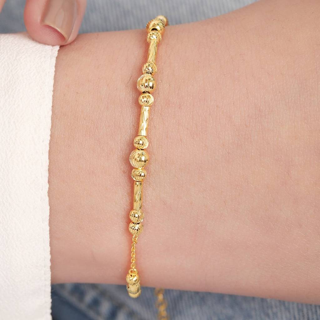 Gleaming Serenity Beads Gold Plating 925 Sterling Silver Bracelet : BR-80315-G