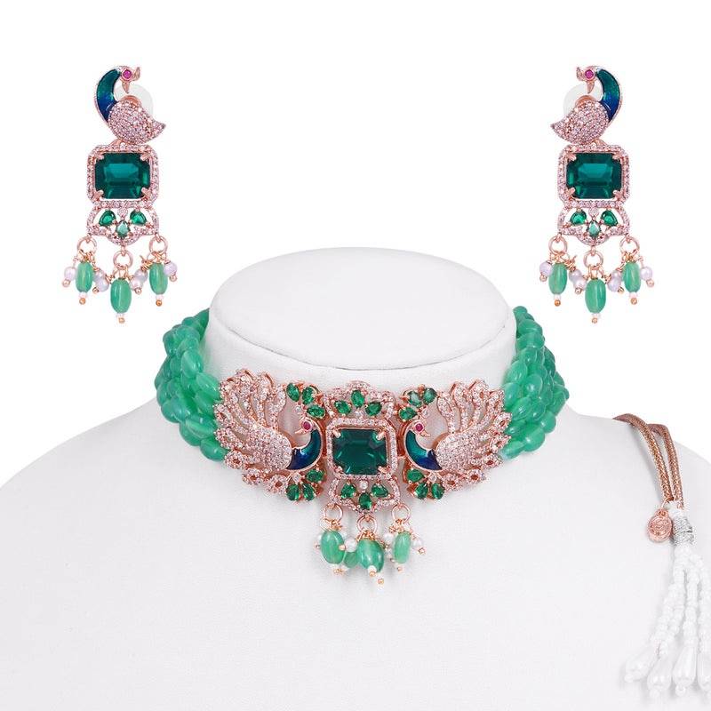 Luxury Rose Gold Finish Cz Multi String Choker Set – Bridal & Festive Wear : AD-934-RGGNNKER