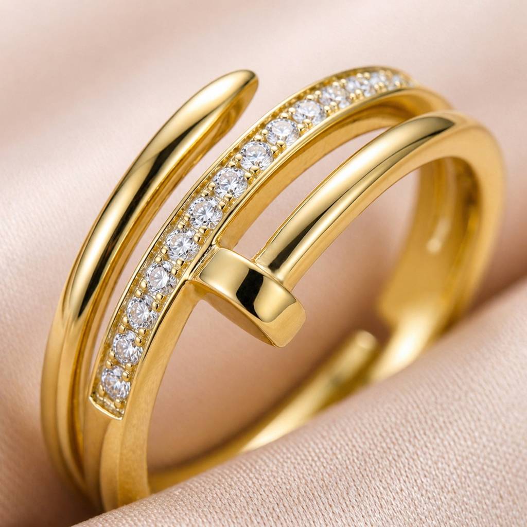 Modern Dual Band With Pavé Crystal Anti-Tarnish Ring For Women : HSPS60MB1839
