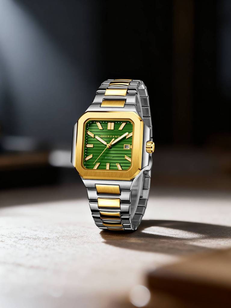 Giordano Square Formal Watch For Men Â Textured Dial,Day & Date Display And Stylish Stainless Steel Strap : GZ-50174-33