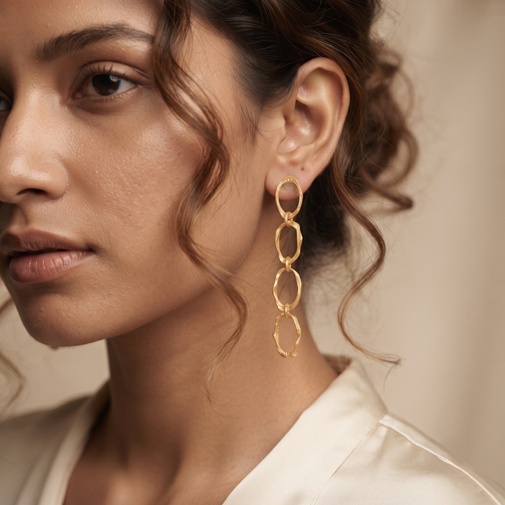 Gold Plated Brass Oval Loop Drop Earrings : SCDELER0458