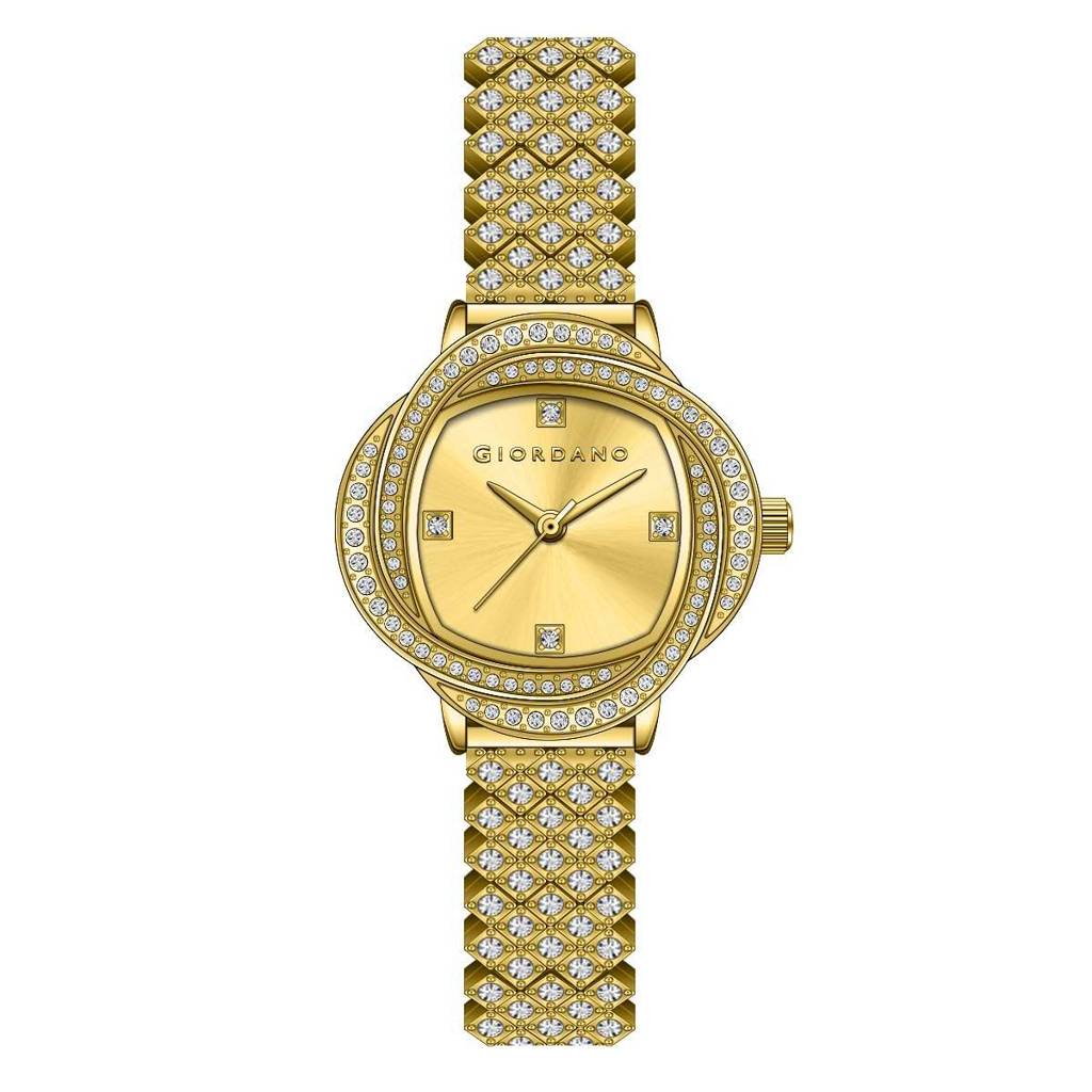Giordano Luxury Crystal Watch For Women, Stainless Steel Strap, Diamond-Studded Bezel, Elegant Dress Timepiece : GZ-60120-22