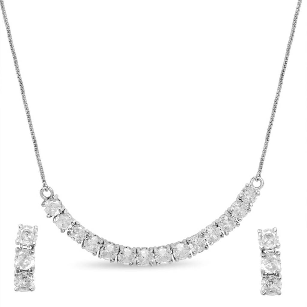 Glitz Ensemble Rhodium Plated 925 Sterling Silver Jewelry Set : JS-70170-R