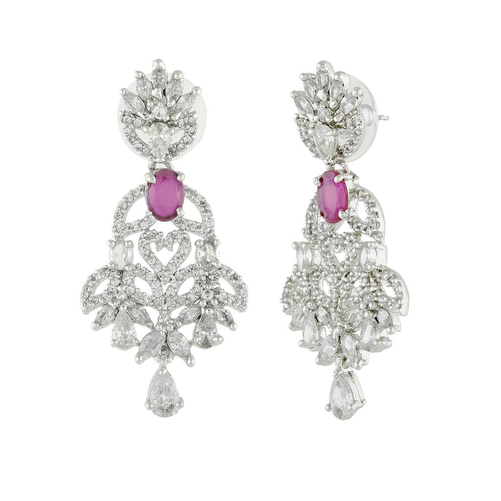 Estele Rhodium Plated Cz Sparkling Earrings For Women : AD-592-IR-ERER