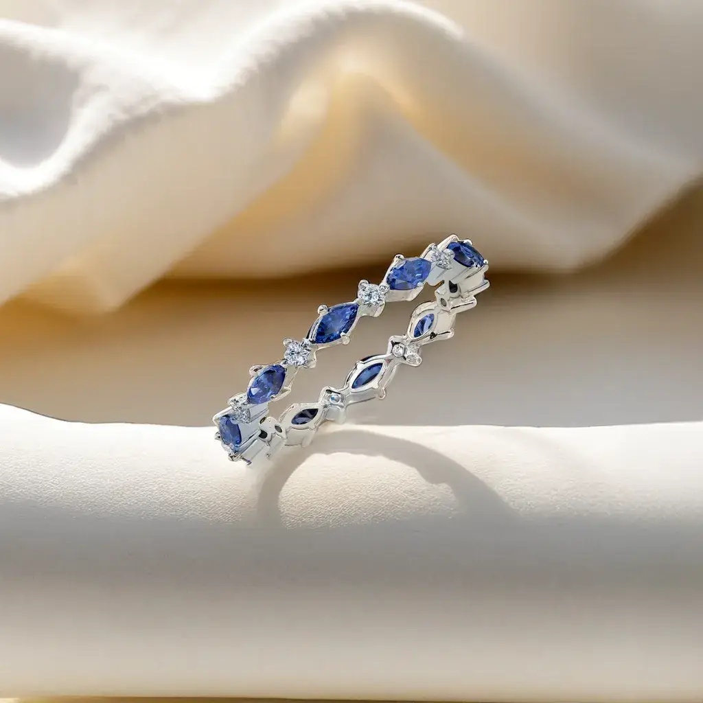 Blue Sapphire - Lab Diamond Eternity Ring : LLRG0123