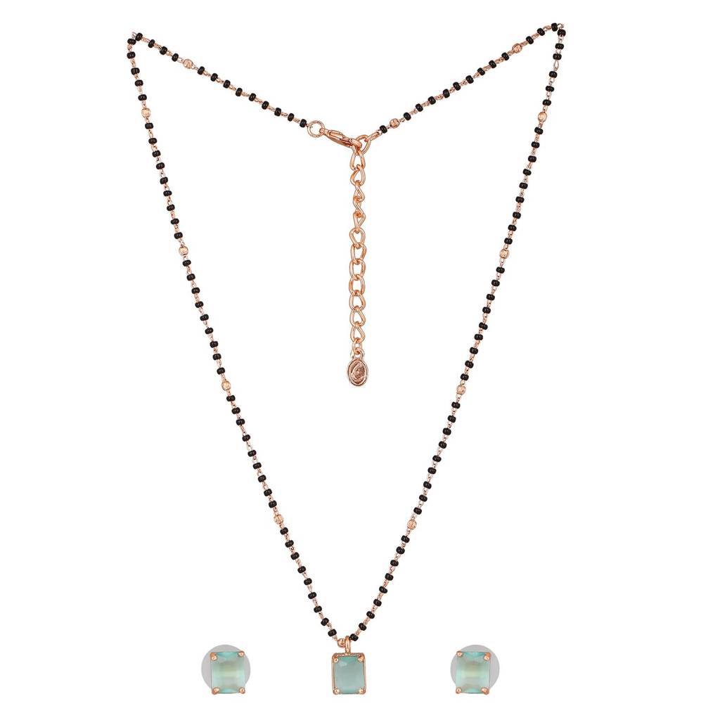 Estele Rose Gold Plated Cz Mangalsutra Necklace Set With Mint Green Stones For Women
