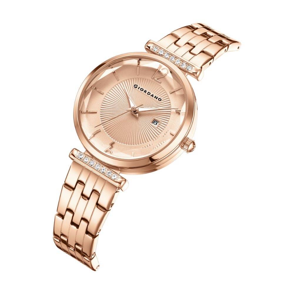 Giordano Exquisite Analog Watch For Women With Round Cut Glass Textured Dial, Stainless Steel Strap And Date Dis : GZ-60111-44