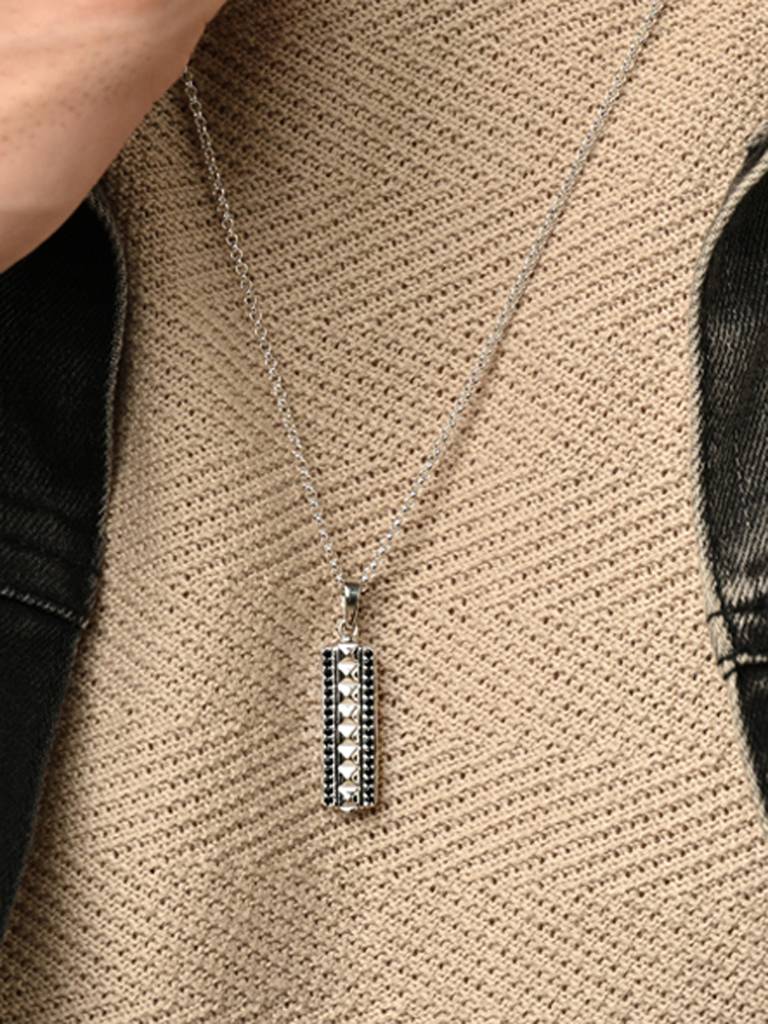 925 Silver Platinum Plated Swiss Zircon Pyramid Men Pendant Necklace With Chain Gift For Men & Boys : CSMNP31