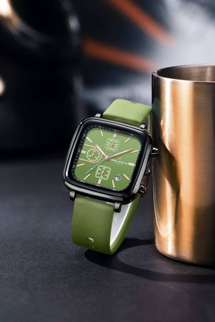 Daniel Hechter Paris Belleville Collection Modern Multi Functional Watch For Men With Square Dial And Silicon Ban : DHM1002-05