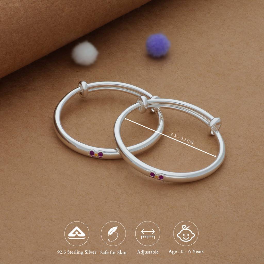 Iyal Minimalist Bow Kid Silver Bangles (0–3 Yrs) | 999 Hallmark | Adjustable Baby Bangle For Daily Wear : KB-CC-RH-A-306-P
