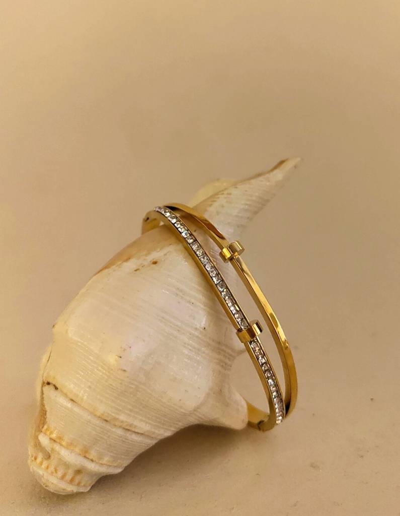 Double Line Studded Bracelet Â 18K Gold Plated With Premium Ad Stone : ATB520DLSSB