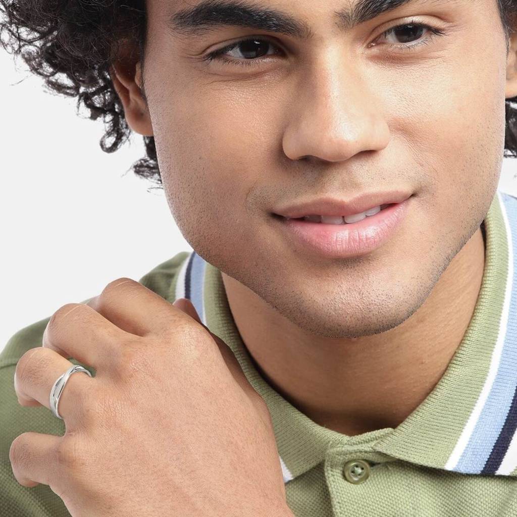 Crossed Paths Adjustable Rhodium-Plated 925 Sterling Silver Ring For Him (Adjustable) : RNG-40058