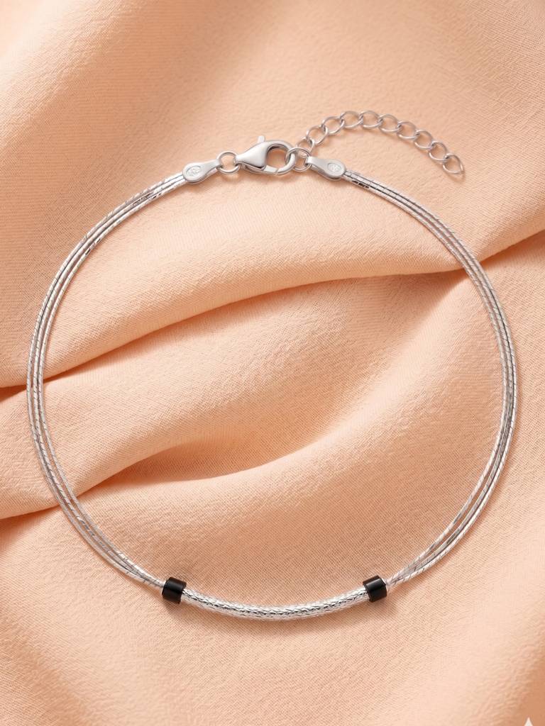 The Woven Horizon Layered Silver Anklet : AK1126