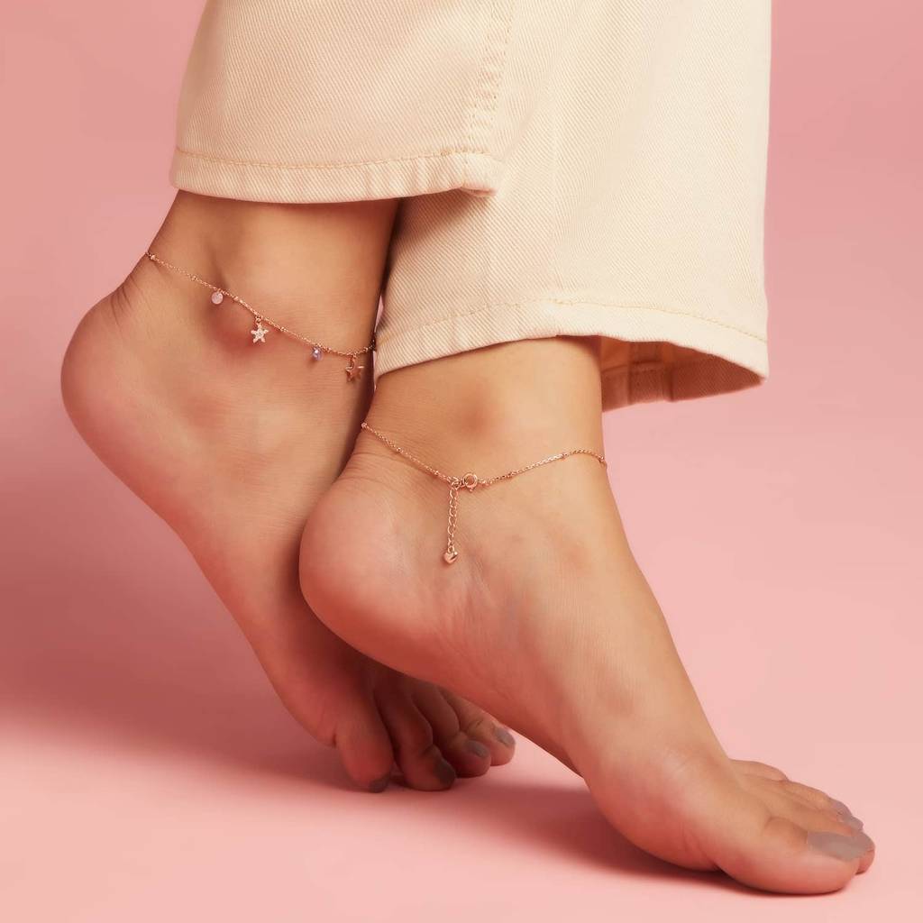 Star Drop 925 Sterling Silver Anklet : ANK-60089-PAIR