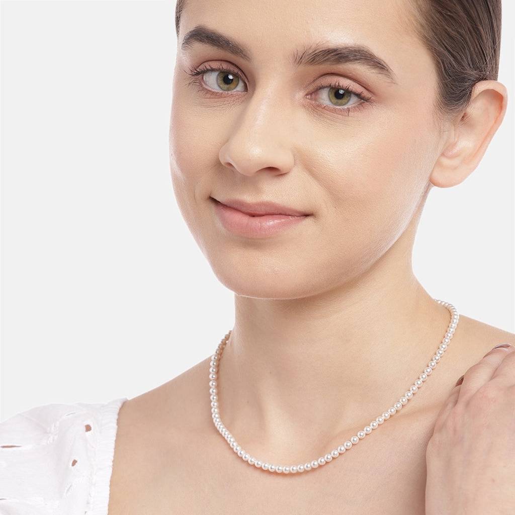 Freshwater Pearl Rhodium Plated 925 Sterling Silver Necklace : NL-30169