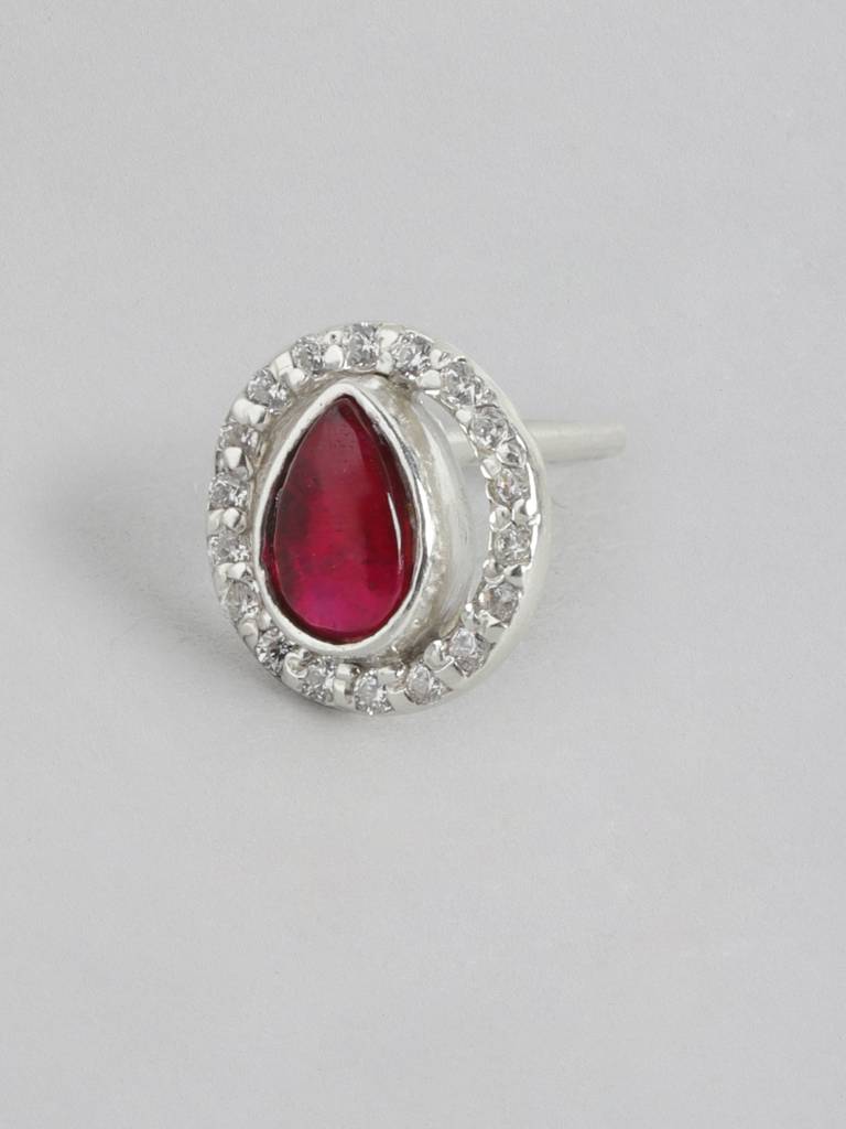 92.5 Silver Girdle Red Kundan Stud Earrings : 92.5 Silver Girdle Red Kundan Stud Earrings : 92.5 Silver Girdle Red Kunda