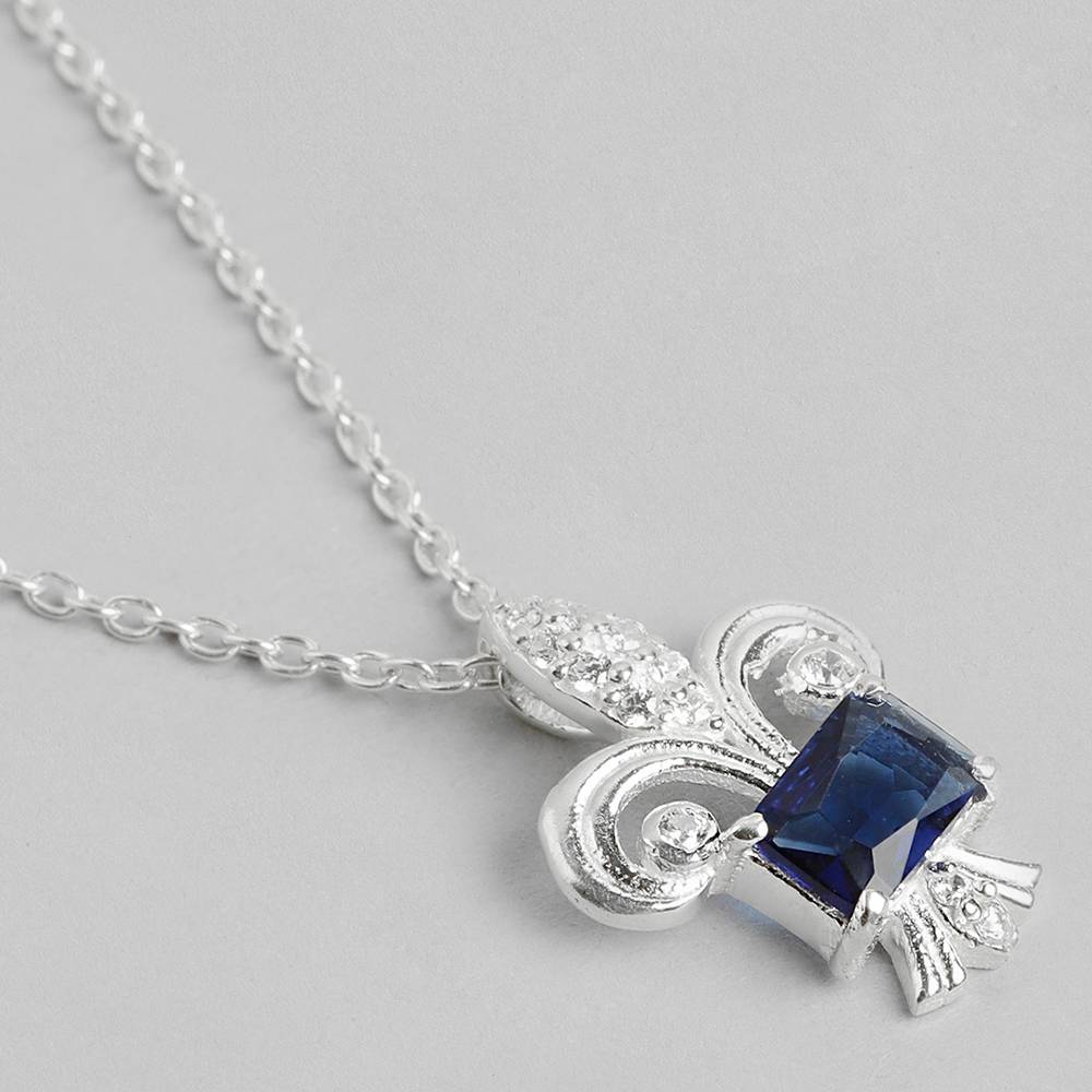 Discover Timeless Elegance With Our Minimal Silver Necklace Featuring Dazzling White Zircons And A Mesmerizing Blue Ston