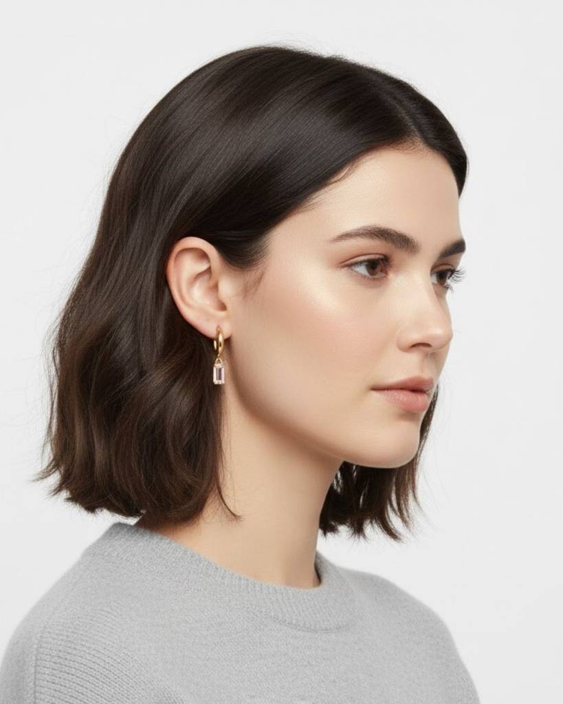 Birthstone Earrings For Women | Premium Baguette Huggies | October: Pink Tourmaline : CJST201141410JQ