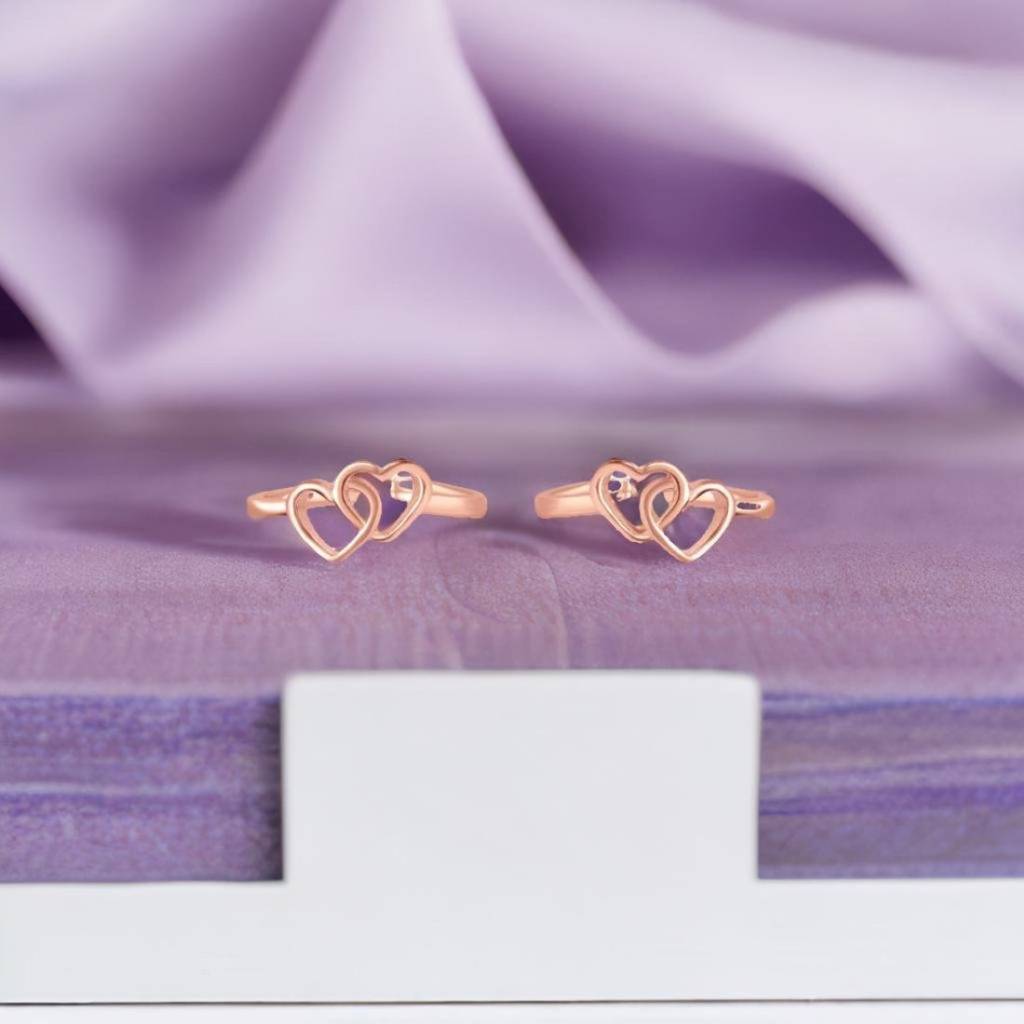Charming Double Heart 925 Sterling Silver Rose Gold-Plated Toe Rings : TOE-10086-RG