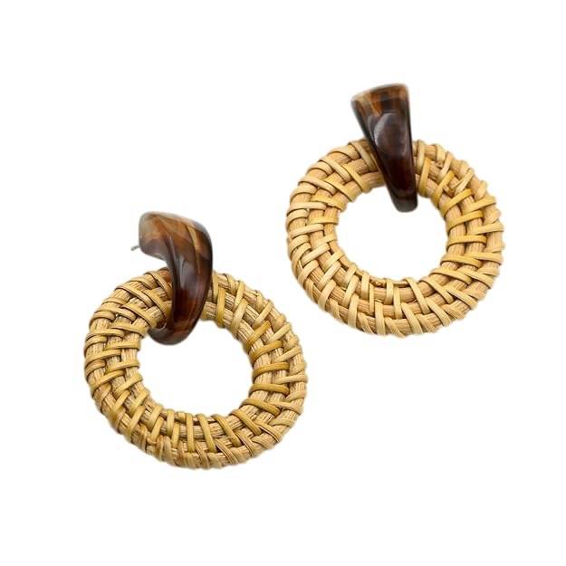 Boho Woven Wooden Circular Drop Earrings : HSPS60MB0535