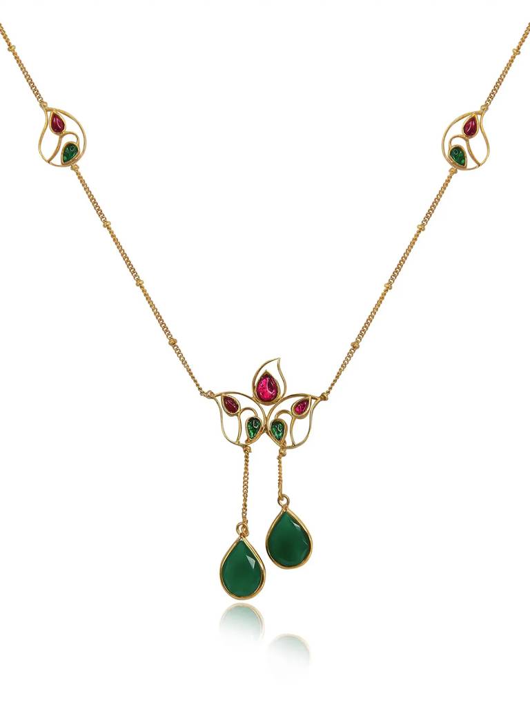 Silver 92.5 Aam Ras Pink & Green Necklace : U080SG0011N0413