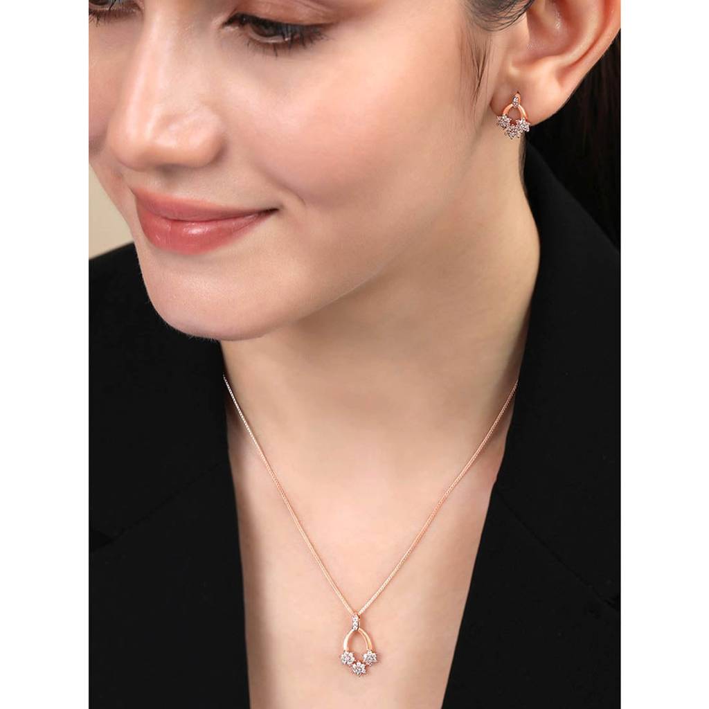 Blossom Art Rose Gold Plated 925 Sterling Silver Jewelry Set : JS-70193-C-RG