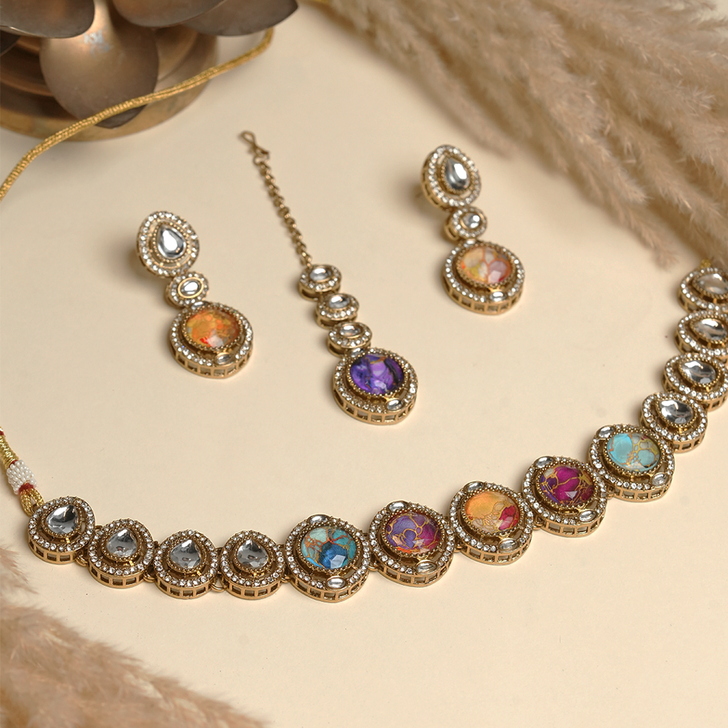 Short Designer Firestone Necklace : CAO0093MKT