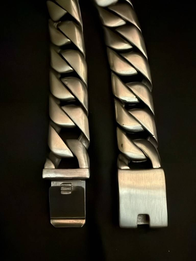 Matte Silver Chunky Cuban Bracelet For Men | Stainless Steel Rhodium : MATB872MSCB