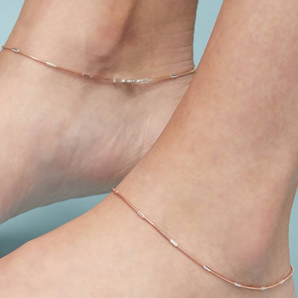 Sensational 925 Silver Snake Anklet In Rose Gold : ANK-60052-PAIR