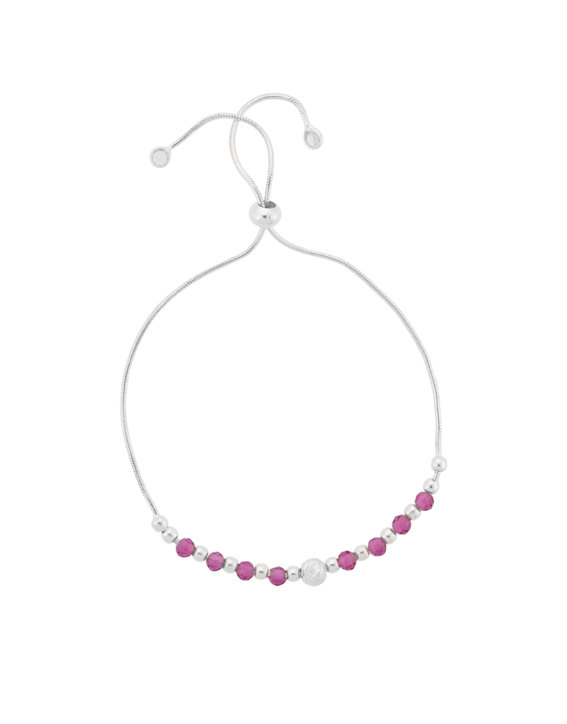 Sterling Silver Adjustable Anklet With Pink Crystal Beads & Centerpiece Charm : AK-10034-1-S