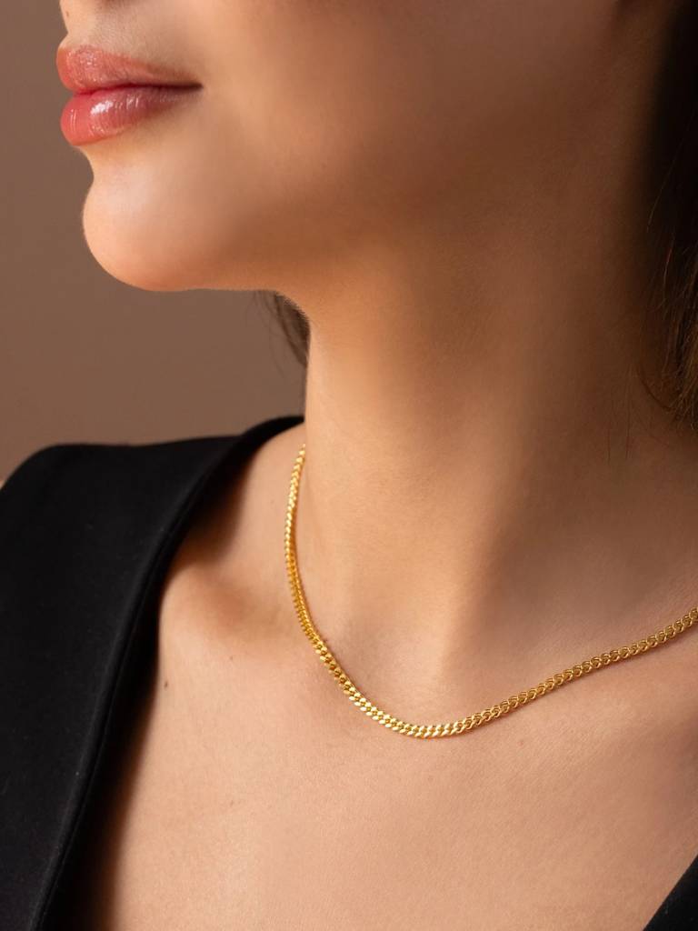 Cuban Style Slim Gold Chain Â 18K Gold Plated Everyday Necklace : ATC652CSGC