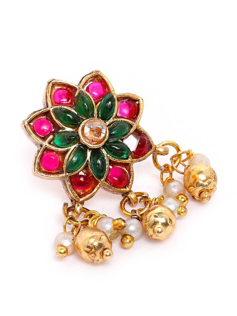 Â Gold Plated Floral Choker With Earrings Set : SATJS335MULTI