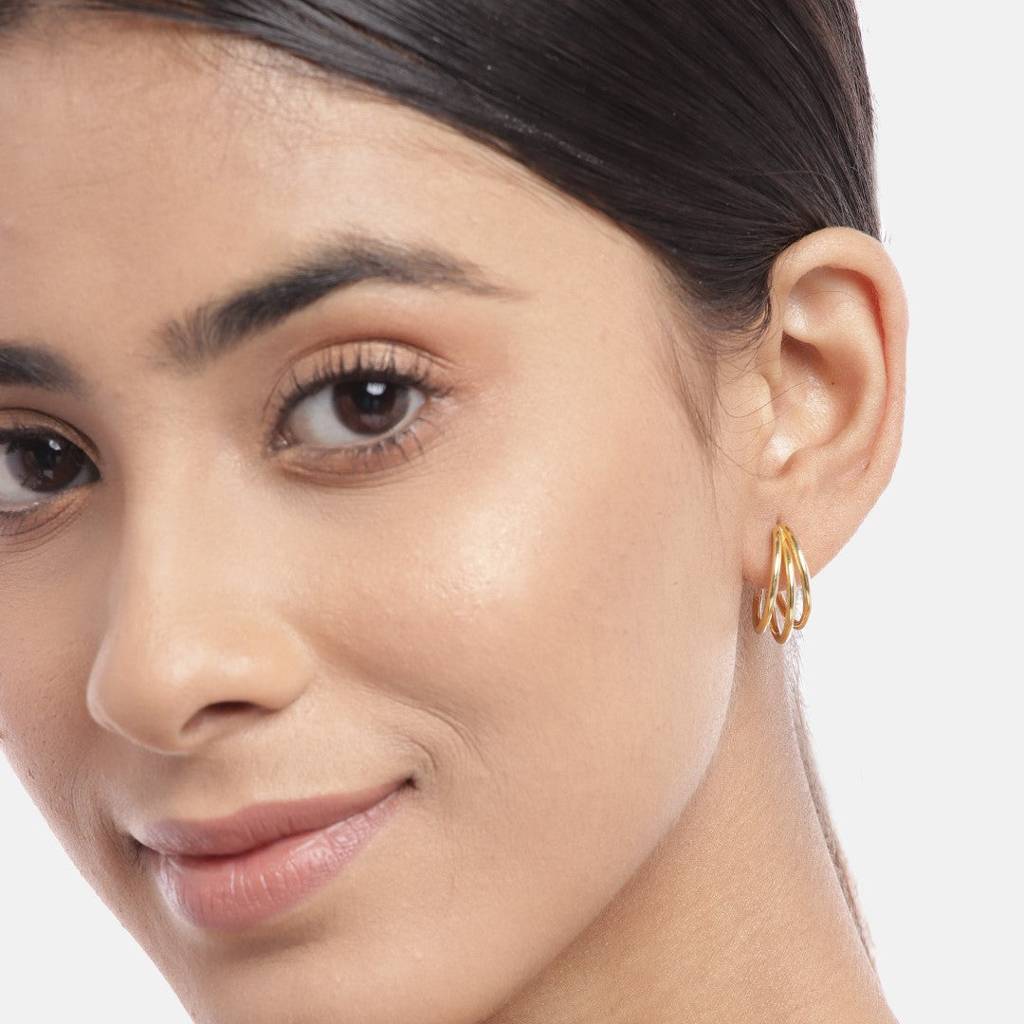 Triple Layered Gold Plated 925 Sterling Silver Hoops : EAR-20357