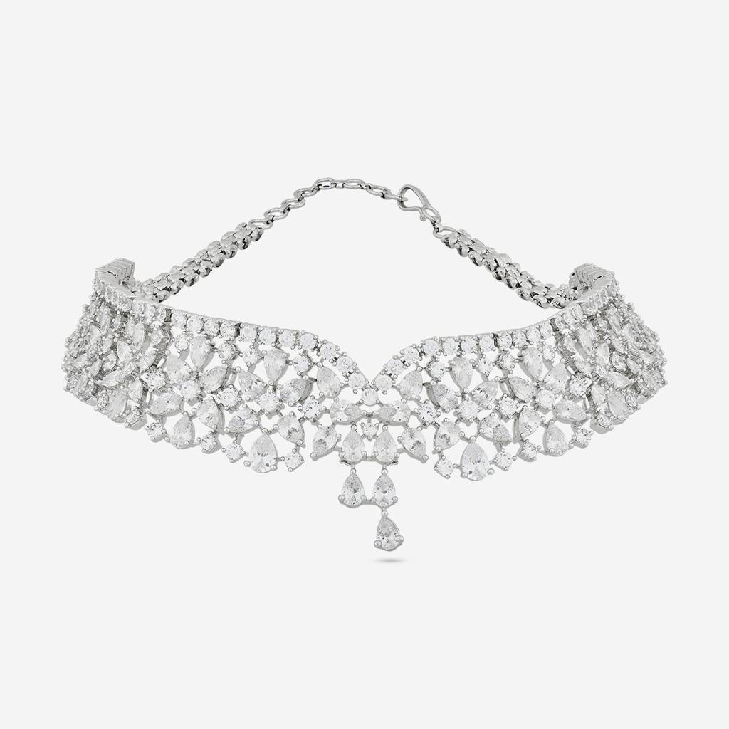 White Rhodium Plated - Party Wear Zircon Necklace - 456309 : 456309