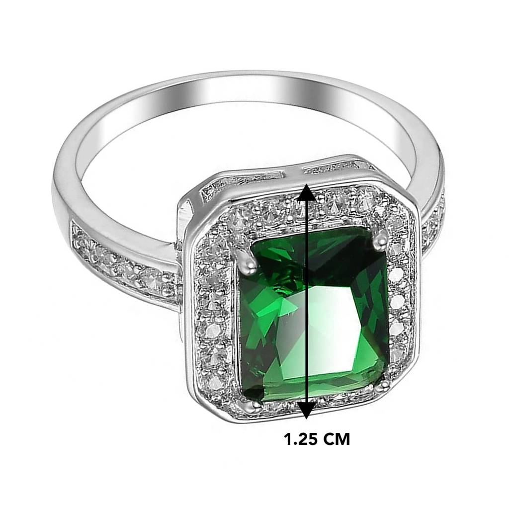 Emerald Colour Crystal Square Stone Cubic Zirconia Studded Ring For Women & Girls, Ring Size Us 9 : PX9R64-9