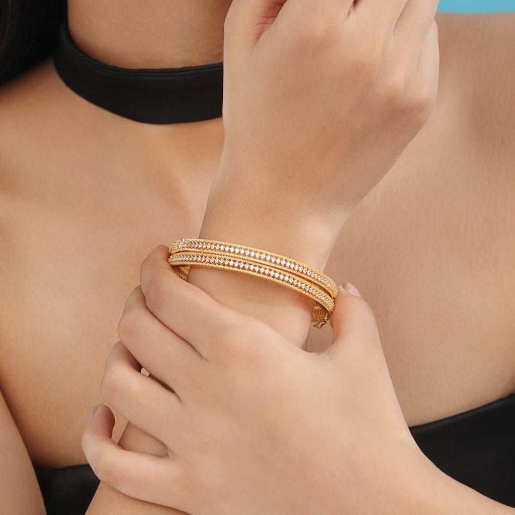 Golden Glow Gold Plated 925 Sterling Silver Bangles : BA-90020-PAIR-2-6-G