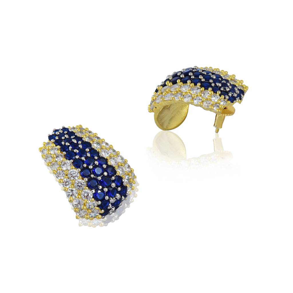 Blue And White Zirconia Half Hoop Earrings : IE291F