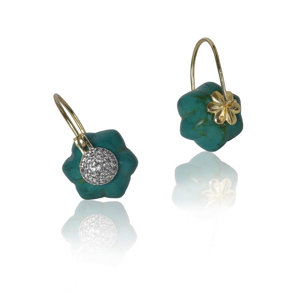 Turquoise Pumpkin With Zircon Dangler Earrings