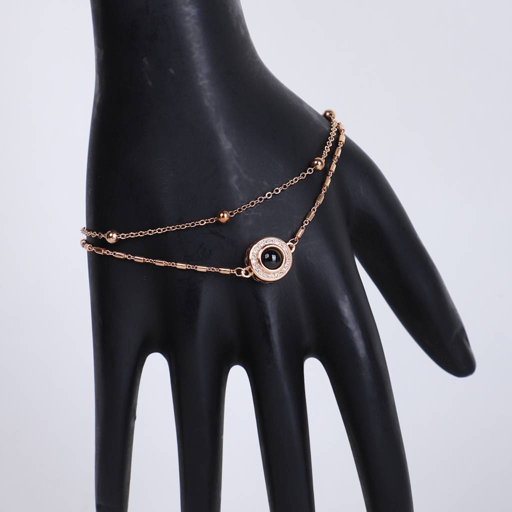 925 Rose Gold-Plated Silver Chain Bracelet With Evil Eye Charm – Double Layered Protection : CBR-SL-9511-W