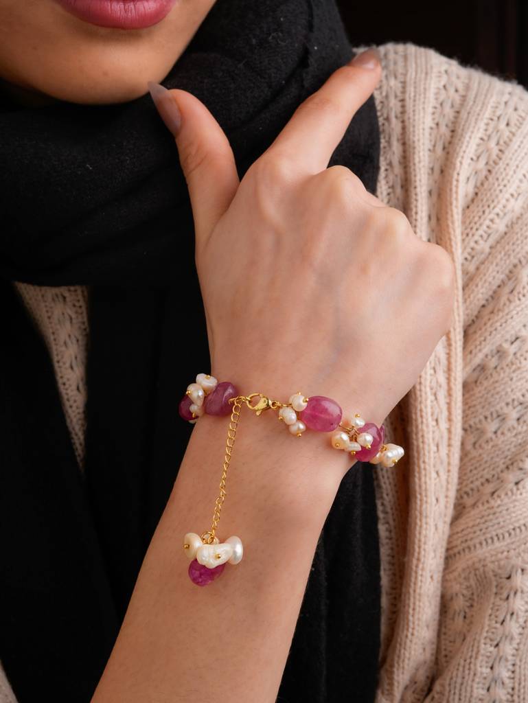 Ruby Red Pearl Bunch Bracelet : PRBB10
