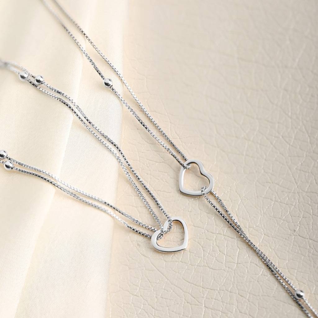 Heartfelt Elegance Rhodium-Plated 925 Sterling Silver Heart Anklet : ANK-60007-PAIR-R