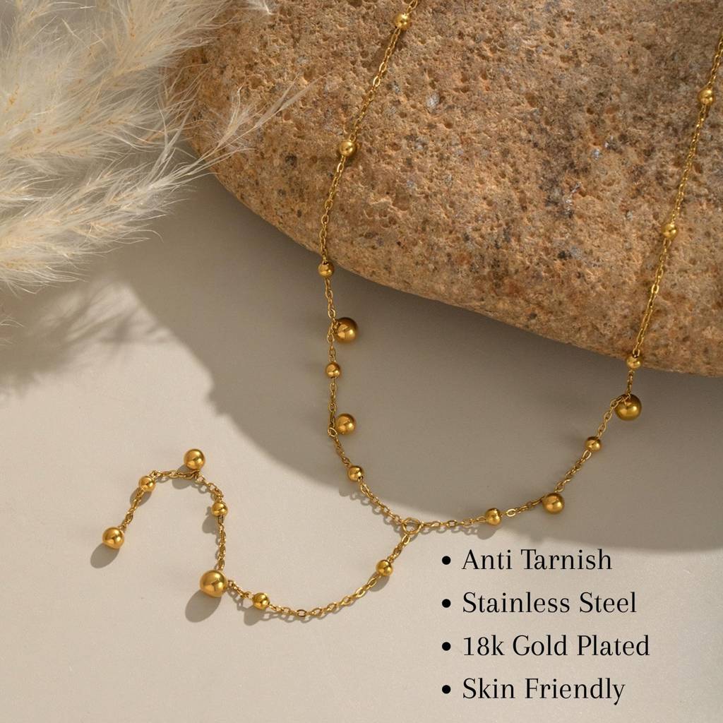 Women'S Long Bead Chain Necklace : NC_SS_longbead_gld